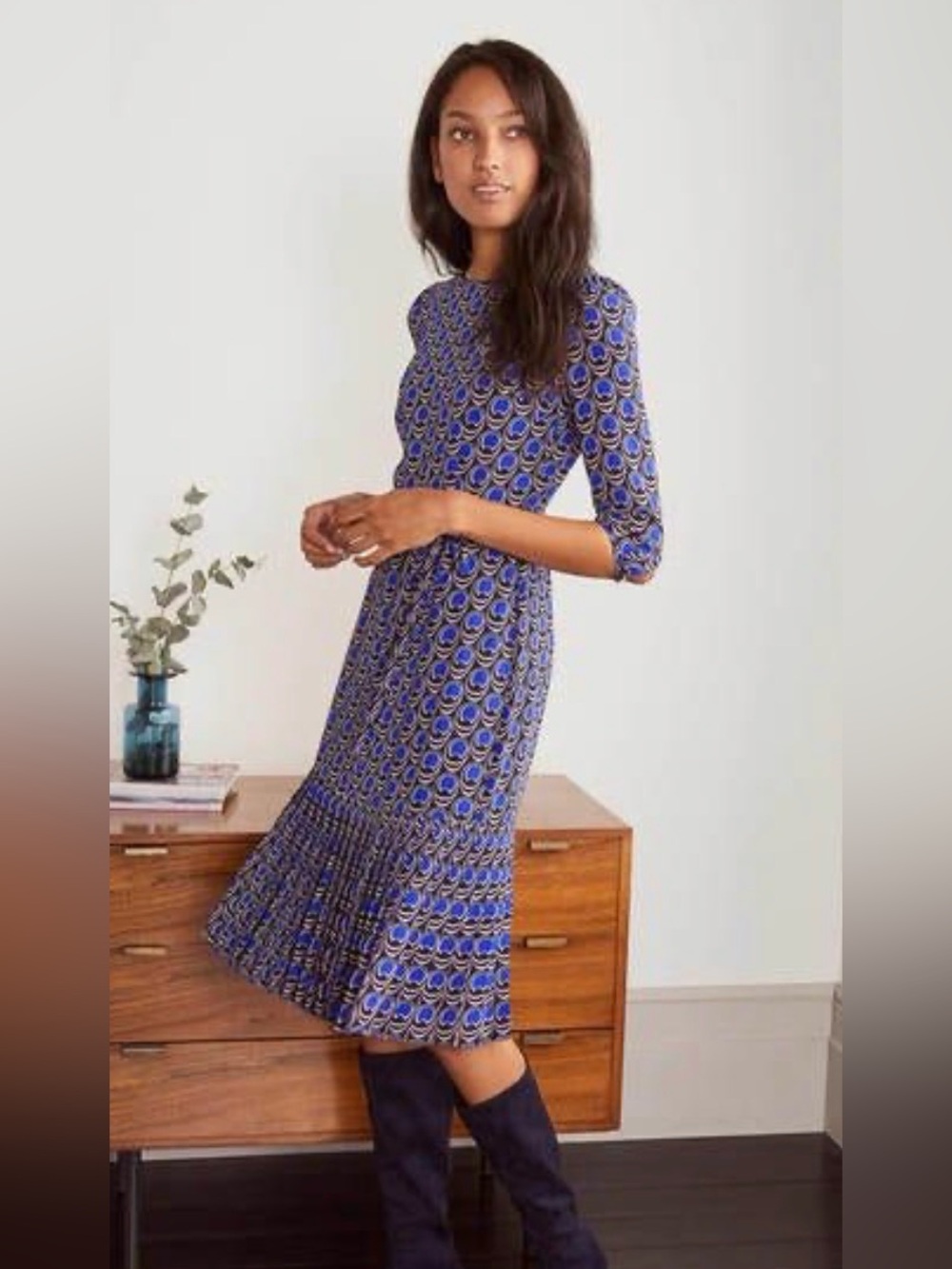 Boden “Casey” retro geometric print dress with pleated skirt detail